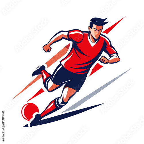 Dynamic soccer player kicking a ball with speed lines