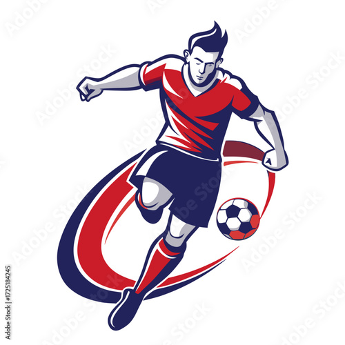 Dynamic soccer player illustration kicking a soccer ball