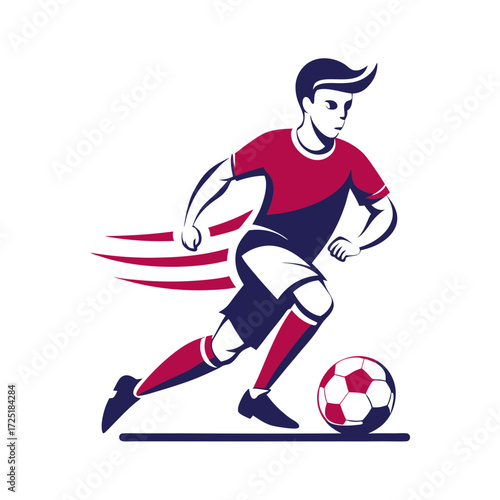 Dynamic soccer player dribbling ball with speed effect graphic