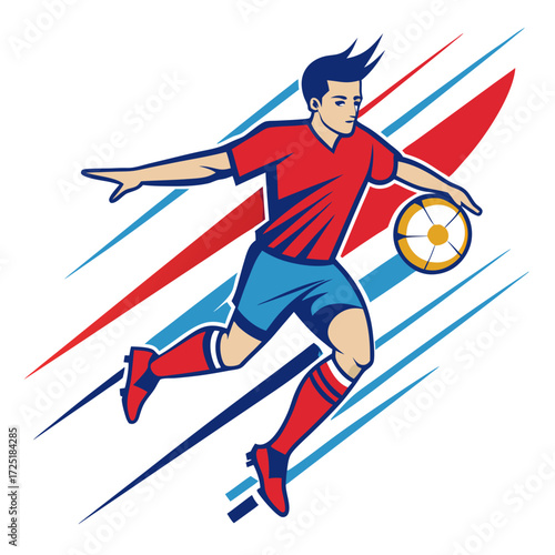 Dynamic soccer player dribbling the ball in graphic style