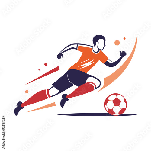 Dynamic soccer player silhouette sprinting with abstract design elements