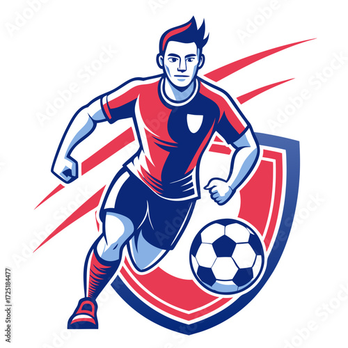 Dynamic soccer player dribbling ball towards goal illustration art