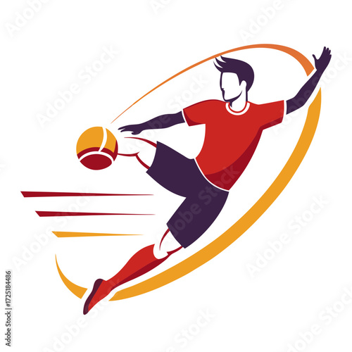 Dynamic soccer player kicking ball graphic vector illustration design