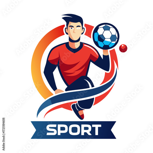 Dynamic soccer player with ball logo for sports branding