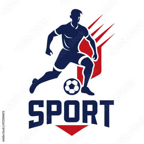 Dynamic soccer player vector logo in navy and red