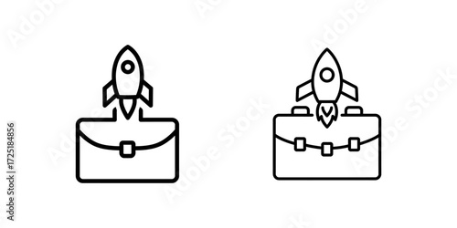 Two briefcase icons shown with a rocket launching from the top, symbolizing business growth.