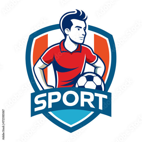 Soccer player emblem illustration for sports team branding design