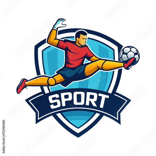 Soccer goalkeeper kicking ball logo with dynamic pose
