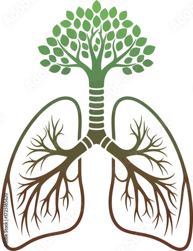 A tree with green leaves grows from human lungs, representing life, oxygen, and environmental health.