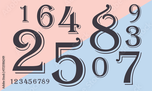 
Number font. Font of numbers in classical french didot or didone style with contemporary geometric design. Beautiful elegant numerals. Vintage and old school retro typographic. Vector Illustration