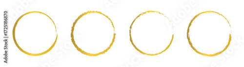 vector set of Golden grunge circle brush vector illustration. Abstract golden paint brushstroke circles pack. Set of golden brush circle. Set of circle, golden paint, ink, dirty brush strokes. 