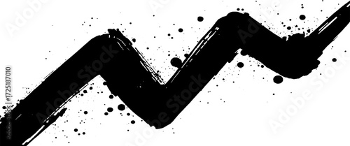 Vector Black Zigzag Ink Stroke with Artistic Splashes Isolated on White