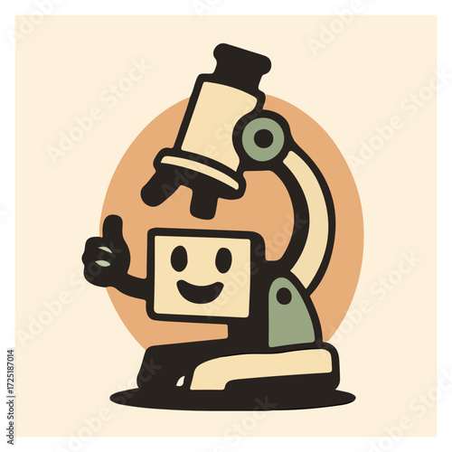 Robot Lab Assistant with Microscope — AI Science Cute Character, Research & Innovation Icon