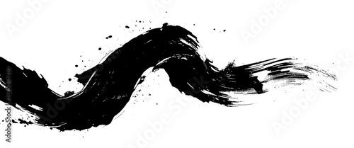 Vector Hand Painted Black Paintbrush Stroke with Ink Splatters