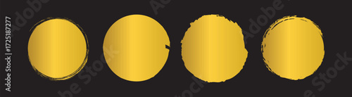 Set of gold brush handdrawn circle. Design elements for banner, decorations etc. Vector illustration