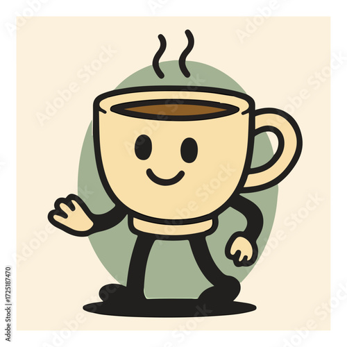 Smiling Coffee Cup Mascot — Hot Drink, Café, Morning Energy Cute Vector