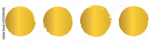 vector set of yellow Golden grunge circle brush Vector illustration. Abstract golden paint brushstroke circles pack. Set of golden brush circle. Set of circle, golden paint, ink, dirty brush strokes.