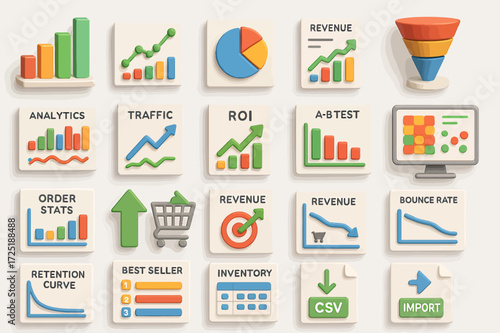 Modern Neumorphic UI Icons Business Analytics  E-commerce Data