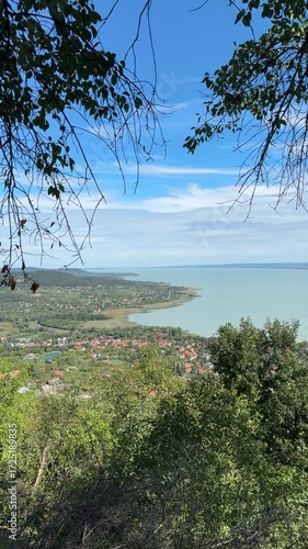 View of Lake Balaton in Hungary with the town of Badacsony Vertical