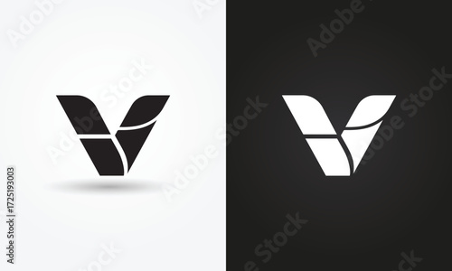 Abstract V shape Initial Logo Design black and white Colors