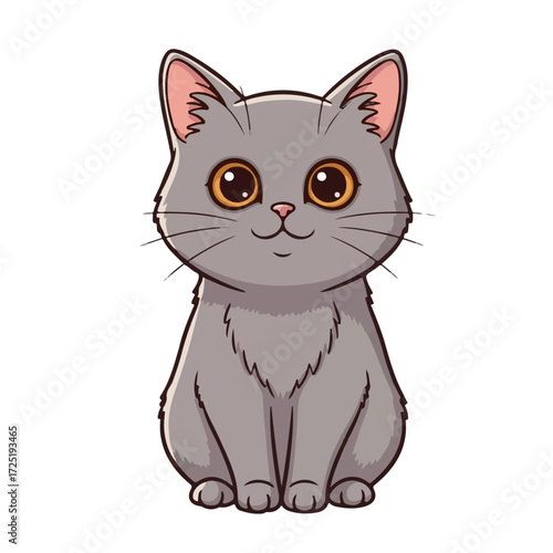 Adorable Grey Kitten Cartoon Illustration