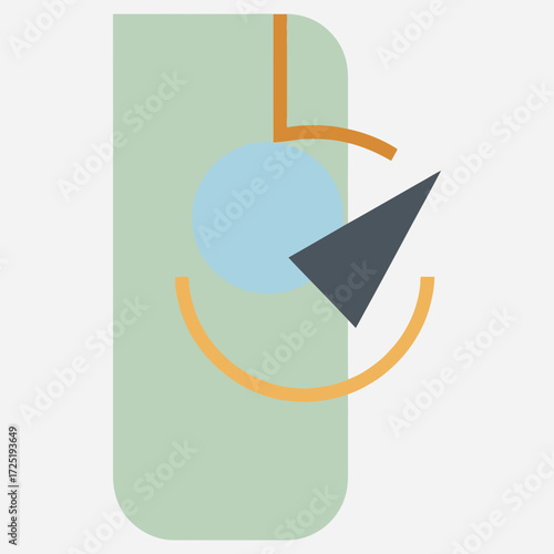 Clean and modern abstract geometric illustration with a soft green background, featuring a light blue circle, a dark pointer, and orange arcs suggesting motion or a simplified tool concept