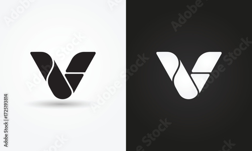 Minimalist V letter Logo Design black and white Colors
