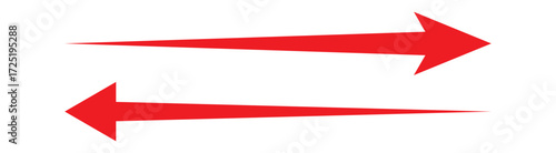 Straight long double vector arrow. Horizontal long straight arrow with two left and right pointers. Red width arrows symbol isolated on white background. EPS 10 