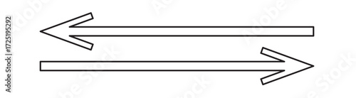 Straight long double vector arrow. Horizontal long straight arrow with two left and right pointers. Black width arrows symbol isolated on white background. EPS 10 
