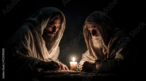 Jesus Christ talking to Nicodemus.