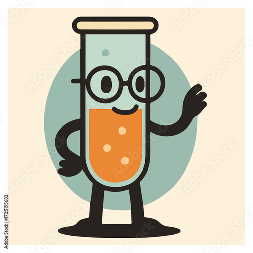 Test Tube Mascot — Cute Laboratory Glassware Character, STEM Education Vector