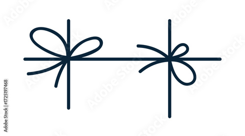Double bow knots with string loops. Thin ribbon tying, decorative festive rop...