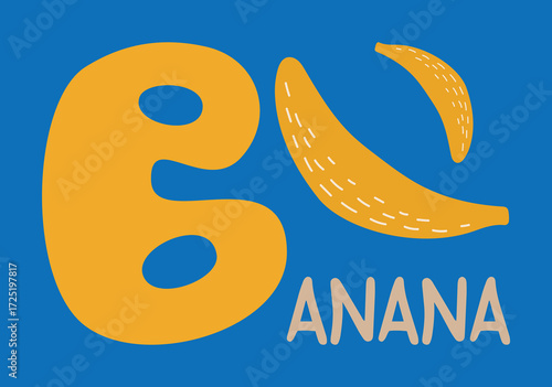 Alphabet Banana B Vector Illustration for Learning.