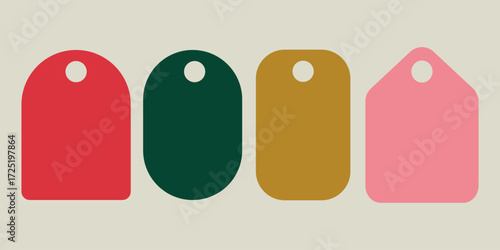 Colorful Hanging Tags Vector Illustration Design. Each tag features a circular hole, ideal for various design and branding projects needing colorful elements.