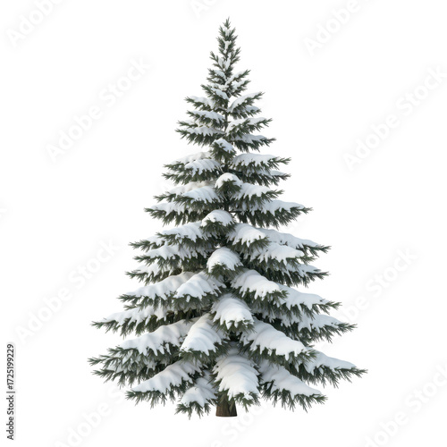 Snowy fir tree against transparent background