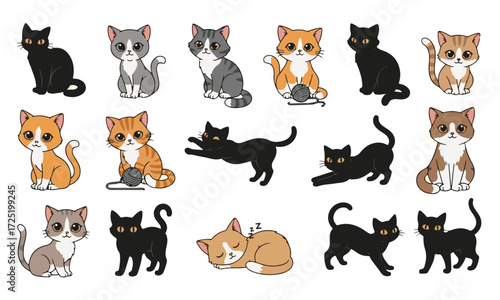 Cute Cartoon Cat Breeds and Poses Collection