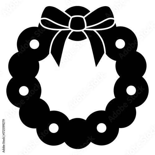Tiempo de Navidad. Logo con corona navideña de hojas y bayas de acebo y lazo de cinta para tarjetas y felicitaciones