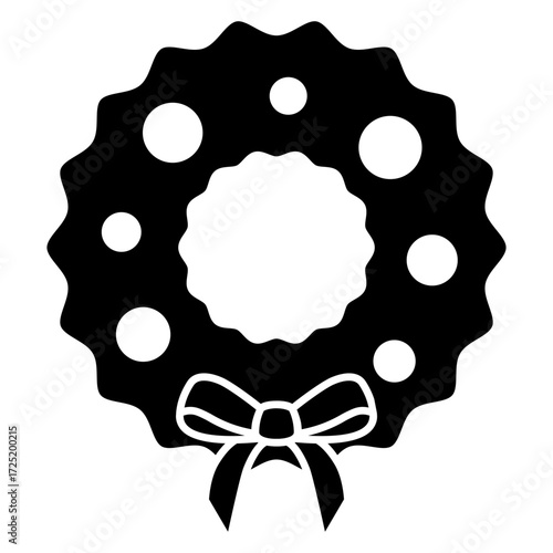 Tiempo de Navidad. Logo con corona navideña de hojas y bayas de acebo y lazo de cinta para tarjetas y felicitaciones