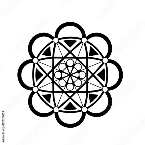 Vector Symmetrical infinity knot grid design with intricate patterns and shapes evokes harmony