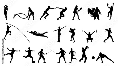 silhouettes of people doing different sports activity