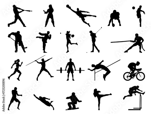silhouettes of people doing different sports activity