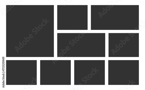 Empty geometric photo collage grid rectangle template shape. Modern tiles pattern mosaic for portfolio presentation. Background and photo album for wall mood board.	
