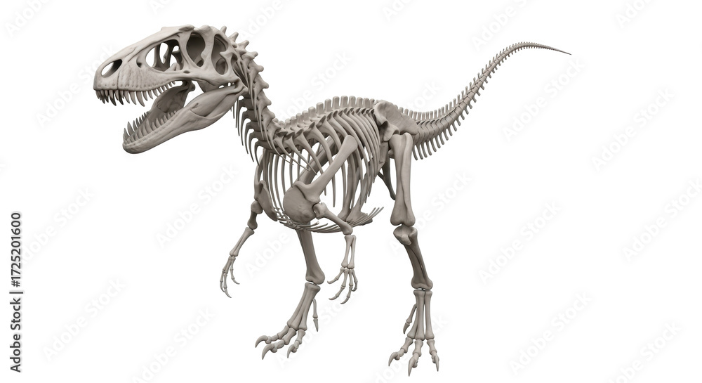 Fototapeta premium Isolated dinosaur skeleton, dinosaur bones, fossil science, biology animal, jurassic era