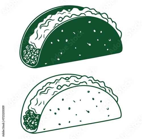 Two minimalist tacos illustration depicting a delicious mexican food concept