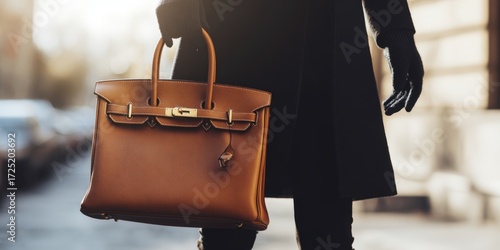 Woman carrying luxury hermès birkin leather handbag
