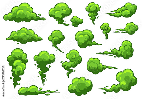 Green Stinky Clouds and Toxic Fume Effects A Vector Set of Bad Smells