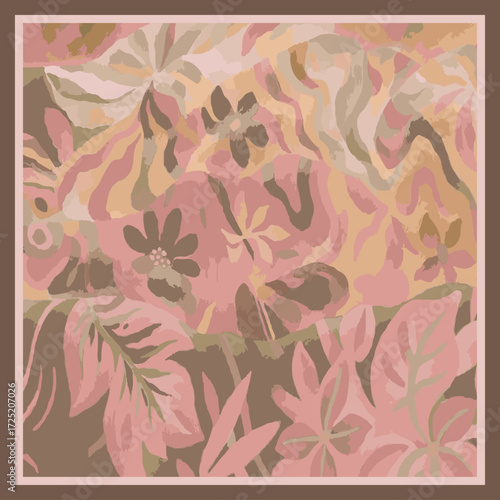 colorful flower art. mixed surface background pattern. trendy digital print. for fabric, scarf, kerchief, textile, design, shawl, canvas, banner, cover, card, wallpaper. groovy illustration image