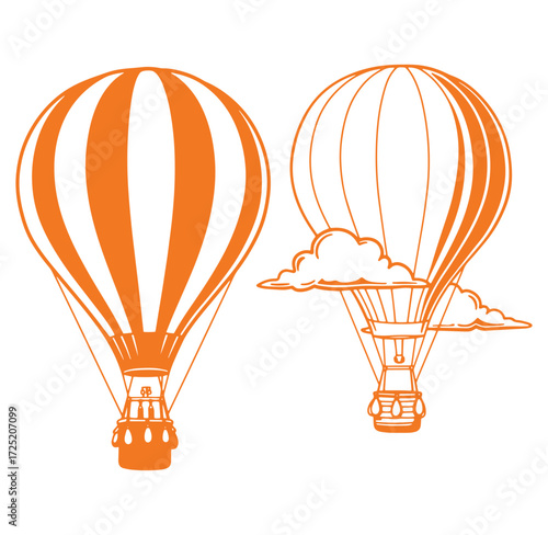 Vector illustration featuring two orange hot air balloons on a white background design
