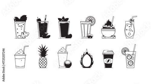 Vector art of set of summer drinks