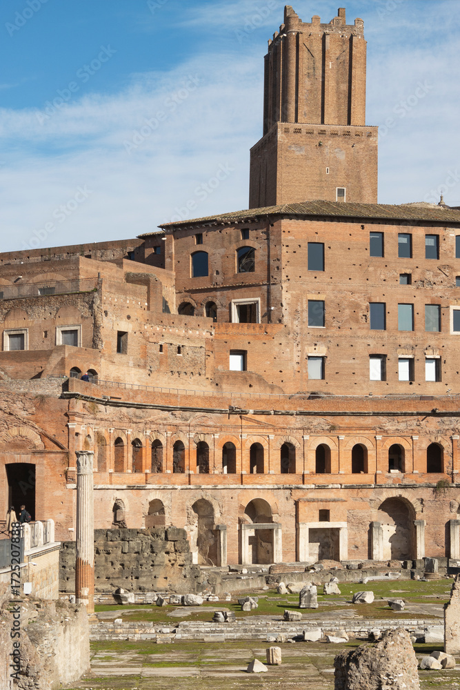 Fototapeta premium Trajans forum archaelogical site landmark. Rome city center. Italy
